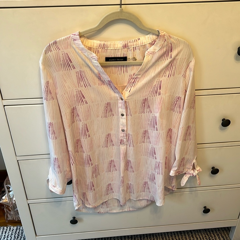 Ivanka Trump pink and white blouse